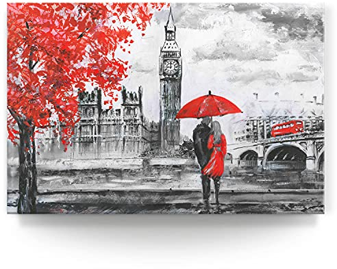 BilderKing Wandbild London wie gemalt - 90cm x 60cm Leinwand auf Fertigrahmen + Aufhänger