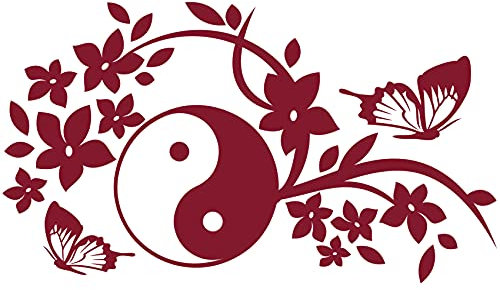 wall-refine WM-00116 | Yin & Yang RANKE | 58 x 33 cm, weinrot/Burgundy, seidenmatt, Wandtattoo Wandaufkleber in Premium Qualität, Wanddeko Deko Zeichen Tribal Symbol Flur Diele Asien