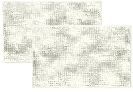 Allure Pack of 2 Bobble Chenille Bath Mat Non Slip 50 x 80cm - Soft, Absorbent, Easy Care (Cream)