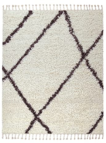 TT Home Wohnzimmer Teppich Hochflor Langflor Schlafzimmer Modern Soft Skandi Rauten Design Creme, Farbe: Creme 9, Größe:140x200 cm