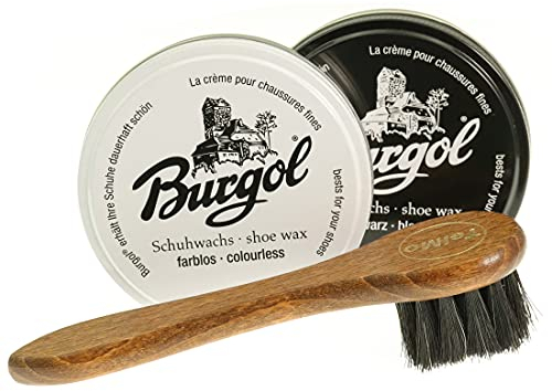 TelMo Doppelpack Burgol 2x100ml Schuhwachs Cremebürste [Schwarz - Farblos]