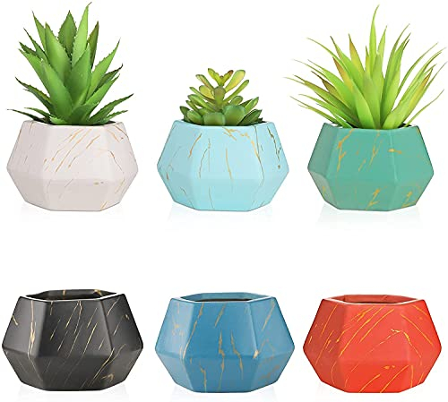 Zuverlässiger 6 Stück Keramik Hexagon Sukkulenten Topf Gold Spritzen Malerei Blumentopf Bunte Kaktus Kräutertopf Kleiner Pflanzenbehälter 6 cm im Durchmesser für Kaktus Bonsai Kräuter Indoor Home