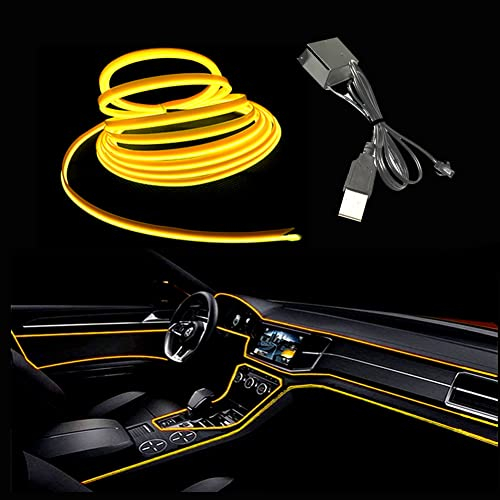 Balabaxer USB EL-Wire Gelb, 10M/32.8FT Flexible Neonlichtröhre DC 5V Neonröhre Innenraumlichtleiste für Autoinnenraum, Lücke Dekorationsbeleuchtung.