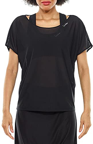 WINSHAPE Damen Funktionelles, Leicht Transparentes Mesh-dance Top Dt105 T-Shirt, Schwarz, L EU
