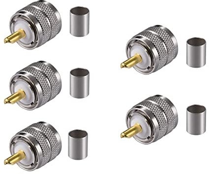 Vecys 5PCS PL-259 UHF Male Connectors 50 Ohm PL259 Male Plug Crimp RF Coax Connector Adapter for RG58 LMR195 RG142 RG400 Low Loss Coax Cable Compatiable with Ham Radio