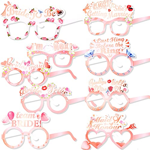 HOWAF 16 STK JGA Deko Accessoires, Roségold Bride to Be Brille Team Bride Brille JGA Foto Booth für Braut Team Braut Junggesellinnenabschied Brille für Frauen Hochzeitsfeier Bachelorette Party Deko