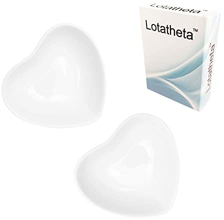 Lotatheta 2 pcs Heart Shaped Porcelain Soy Sauce Dish Ceramic Dip Dipping Bowls White for Dinner Baking BBQ and Cooking