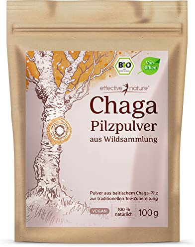 Effective Nature Chaga Pilz Pulver Bio - 100g - Aus Wildsammlung, vegan | Für Chaga Tee in Bio-Qualität und weitere Anwendungen, ohne Zusätze
