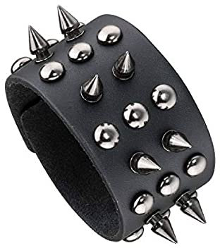 JJDreams Lederarmband Punk Nieten Armband Gothic Druckknopf Breit Armreif Rock Manschette Schwarz