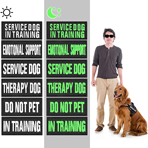 cobee Leuchtende Service Hunde Patches, 6 Stück bestickte Hundewesten Patches, abnehmbare Hundegeschirr Patches mit Haken, taktischer Hundewesten Patch im Training, emotionale Unterstützung