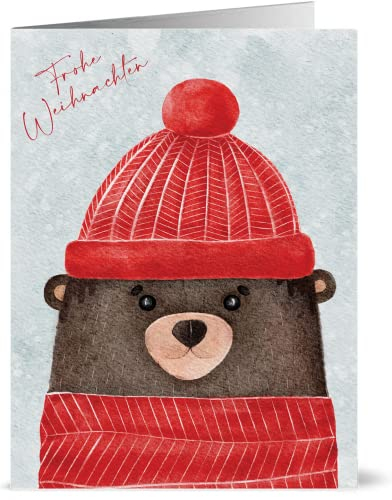 25 Weihnachtskarten - Bär mit roter Mütze Weihnachtskarten set aus Recyclingpapier (25 Stück)