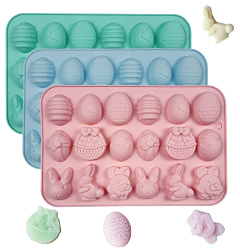 3 Stück Ostern Silikon Schokoladenformen, Osterhase Form, Ostereier-Formen, Backform Kuchenform für Machen Schokolade, Kuchen, Kekse, Handgefertigte Seife