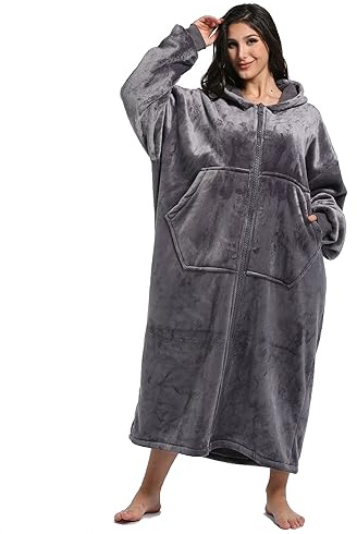 Übergroße tragbare Decke Sweatshirt für Damen und Herren, warme, gemütliche Fleece-Sherpa-Kapuzendecke mit tiefen Taschen für Erwachsene und Kinder
