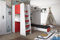 Marlux-Meble Hochbett JSM-7 90x200 TREPPE Links mit Schreibtisch Schränke und Ausklappbares Sofa 70x180 Hochglanz Funktionsbett Etagenbett Stockbett Kinderhochbett Jugendhochbett (Rot Glanz)