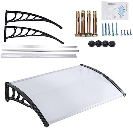 Vordach für Haustür 150 x 90 cm, Türvordach Türdach Überdachung, Transparentes Pultbogenvordach, Überdachung Haustürdach aus Polycarbonat, für Garage Balkon Fenster Haus Eingangsbereich(150cm)