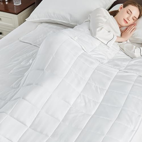Gewichtsdecke, Queensize-Größe (152,4 x 203,2 cm, 11,3 kg), ultraweich und gemütlich, kühlende Gewichtsdecke, Queensize-Größe für Erwachsene, schwere Decke, maschinenwaschbar, weich, Weiß