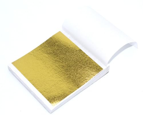 100 Piezas Hojas de Hoja de Oro,Hoja de Oro,Papel de Aluminio Dorado,Hojas de Imitación para Proyecto de Arte Decoración Artesanal,Dorado Artesanal,Creación DIY Nail Art Decoración(14x14cm)