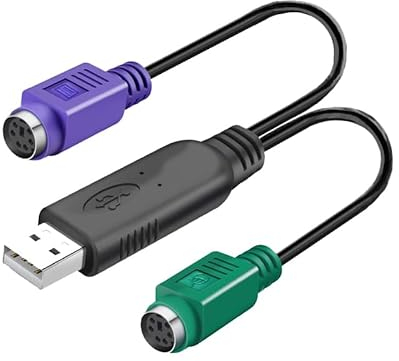 HuaLiSiJi Adaptador PS2 a USB, Adaptador de Teclado y Ratón, Cable PS2 a USB, Chip Integrado Sin Necesidad de Conectar y Usar (Black)