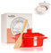 Muldale Camembert - Bandeja para hornear queso Camembert en rojo, bandeja para hornear Brie con tapa, cacerola de panadero, 14 cm, con esparcidor y caja