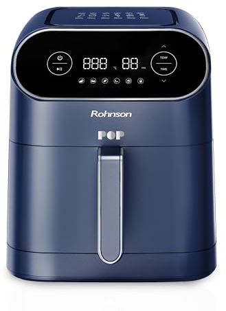 Rohnson Freidora de aire – Capacidad grande de 7 L, 6 programas con cubo extraíble, cocción sin aceite – Pantalla LED digital, comidas rápidas, saludables y sin olores, azul