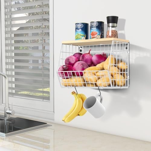 Mefirt Frutero, Fruteros de Cocina Modernos, Blanco Cesta Fruta Puede Como Verdulero de Almacenamiento Cocina, Estante de Pared para Verduras y Cestas de Organizador de Verduras, Frutas y Refrigerios