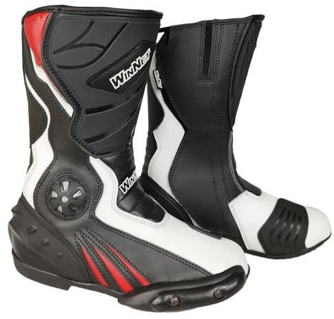 WinNet Stivali stivaletti sportivi calzature di pelle per moto con protezioni da turismo o pista 15003 (42)