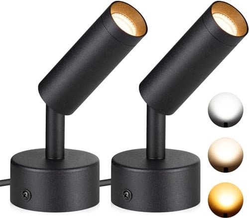 2 Pack LED Spot Lights Indoor 3000K/4000K/5000K Adjustable Up Lights 3W Dimmable Floor Spotlight Lamp for Plants Decor 220V Uplighting Indoor for Pictures Artwork Wall Accent Lighting