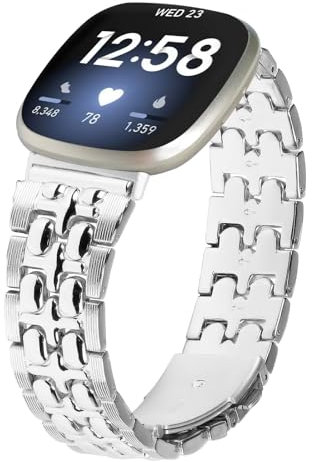 Maucoray Uhrenarmband kompatibel mit Fitbit Versa 4/Versa 3/Sense 2/Sense Armband, Metallarmband, verstellbares Armband für Männer und Frauen, Metall