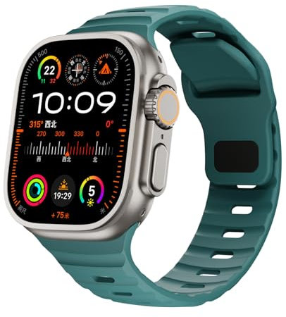 RYLIXAR Correa de Silicona Compatible con Apple Watch Ultra/Series 10/9/8/7/6/5/4/3/2/1/SE, 38-49mm, Deportiva (verde oscuro, 42mm/44mm/45mm/49mm/46mm(series10)