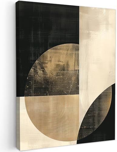 MuchoWow© Bild auf Leinwand Schlafzimmer Bilder Badezimmer Wand Deko | 50x70 cm - Wohnzimmer Modern Wanddeko Bilderwand Geschenk Abstrakt - Kreise - Schwarz - Gold
