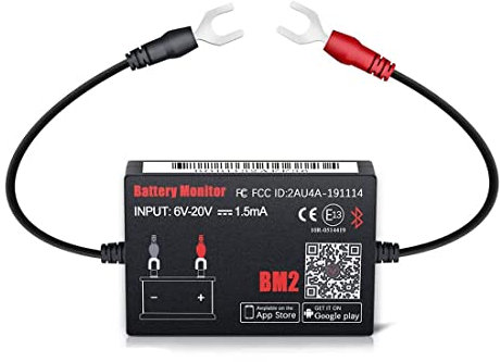Qoekacy Bluetooth BM2 12V Battery Monitor Car Battery Analyzer Test Battery Diagnostic Tool for Android iOS Phone
