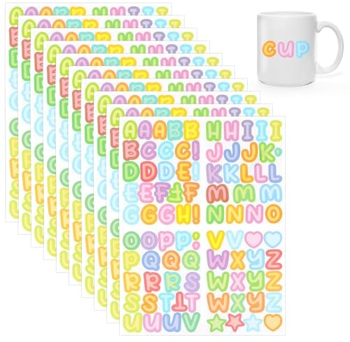 Letter Stickers, 900 PCS(10 Sheets) Alphabet Stickers, Colored Stick on Letters, Self Adhesive Letters, Waterproof Vinyl Letter Stickers, for DIY, Cup, Window, Scrapbooking, Kitchen