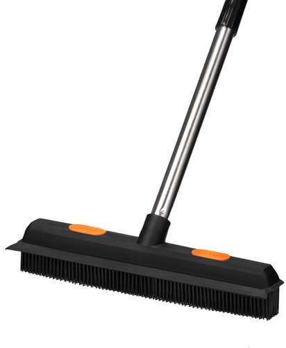 Escoba de Goma para Mascotas con Mango de 49 Pulgadas de Largo, removedor de Pelusas portátil, Escoba de Empuje Suave para alfombras de Pelusa, Madera Dura, Azulejos, Ventana