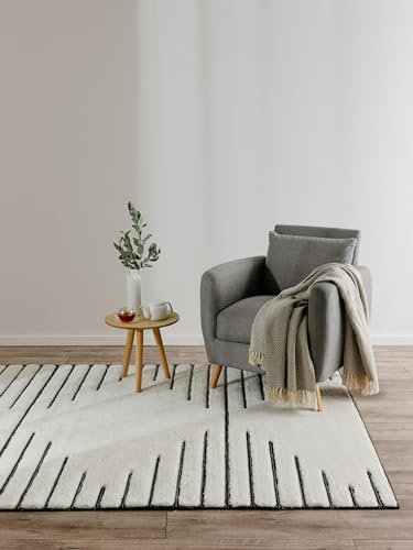 benuta Basic Teppich Elvy - Creme 140x200 cm - Abstrakter weicher Relief Wohnzimmerteppich - Leicht zu Reinigen - Strapazierfähig - Für Fußbodenheizung Geeignet