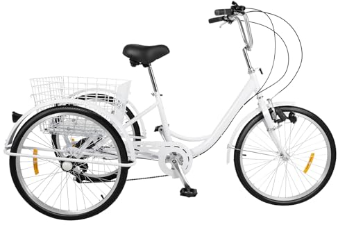 ARBGO Dreirad für Erwachsene 3-Rad Fahrrad Dreirad Modernes Erwachsenen Dreirad mit Motorrad-Lampe Einkaufskorb und Reflektoren Einstellbare Geschwindigkeit Höhe, bis 120 kg, Weiß
