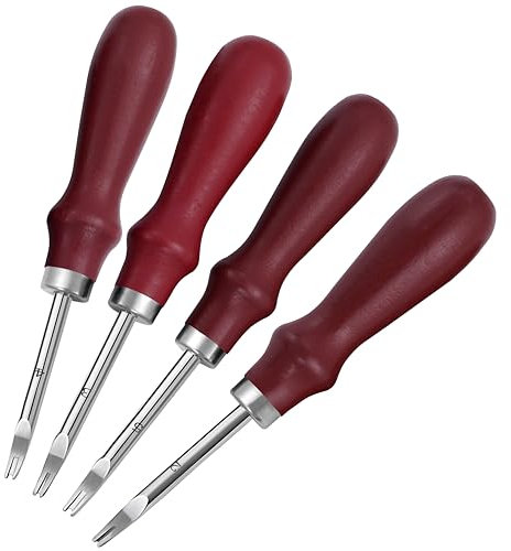 4 piezas de borde de piel, práctico borde de piel, mango de madera, herramienta para cortar cuero y artesanía (0,8 mm + 1,0 mm + 1,2 mm + 1,5 mm)