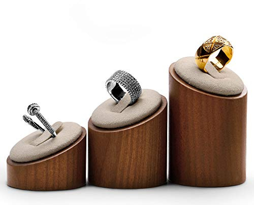Papten Ring Halterung 3 Abgeschrägte Ringhalter, Holz Schmuckaufbewahrung Ringe Schmuck Display Ringständer Ring Organizer Schmuckständer Schmuckhalter (Beige)