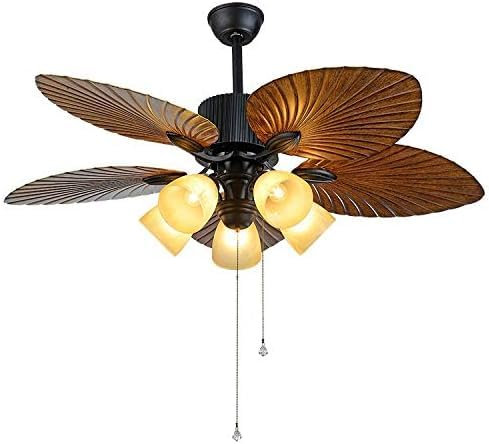 Tropical Ceiling Fan With Light 52 Inches, Palm Leaf Ceiling Fan With 5 Blades And 5 Lampshades, Bronze Color For Home Interior Bedroom Living Room,Remote control