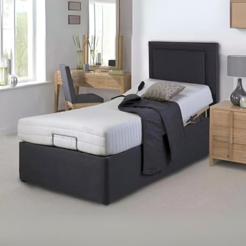 Rebound Cool Memory Foam Electric Adjustable Bed with Orthopaedic Pocket Spring Mattress - 5 Motion Adjustable Base, Free Headboard, Spinal Support (Grey, Double (135cm x 200cm))
