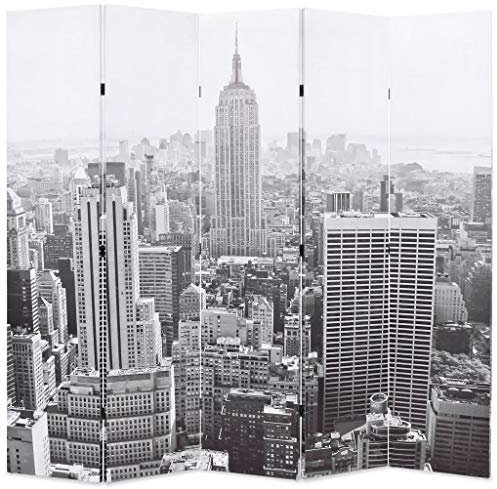 Homgoday Faltbarer Paravent, 200 x 170 cm, Druck New York, weiß und schwarz, Möbel für den Innen- und Außenbereich