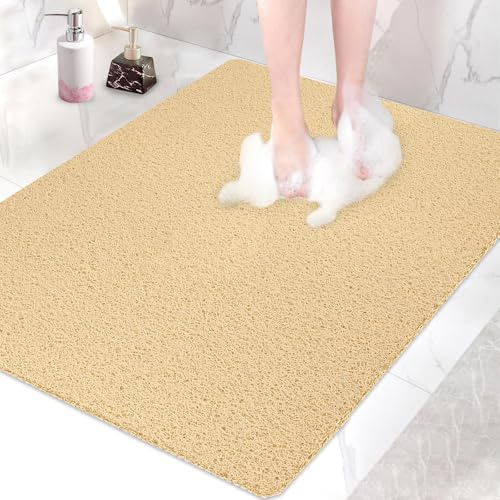 Duschmatte rutschfest 80 x100 cm - Extra Groß Sicherheits Badewannenmatte mit Ablauflöchern, Weich Komfort PVC-Luffa Massage Antirutschmatte für Dusche, Schnell trocknend