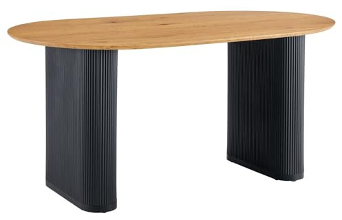 IDIMEX Esstisch Maxim schwarz/eicheoptik - moderner Tisch 160 x 90 cm, Design Küchentisch oval mit Säulenbeinen und Lamellen, Esszimmertisch für 6 Personen
