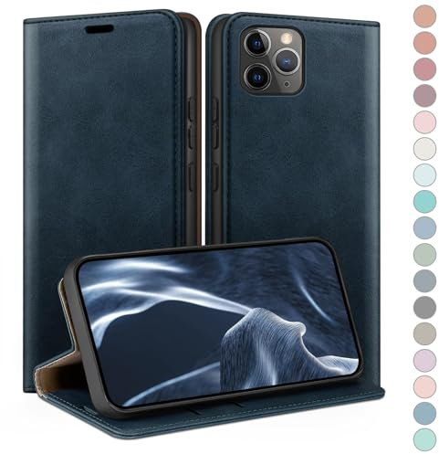 HUOUH für iPhone 12 Pro Max 6.7 Hülle mit RFID Schutzhülle aus Lederhülle Handyhülle,Kartenfach Leder ständer Handy hülle,360 Grad Schutz Cover für Apple 12 Pro Max Klapphülle Wallet Case Dunkelblau