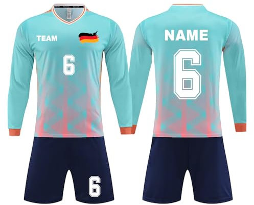 Long Sleeve Football Shirt Kits for Kids and Adult-Personalised Football Shirt with Name Number Soccer Jersey Trainning Shirts 2024 Football Fans Gifts Light Blue