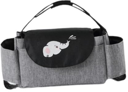 Milageto Kinderwagen-Organizer, Windel-Organizer, Beutel, Behälter, praktische Hängetasche, Kinderwagen, Reisetasche für Kinderwagen, Schwarz Grau Elefant