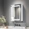 Dripex LED Bathroom Mirror Cabinet, 450 * 600mm Bathroom Mirror Cabinet with LED Lights Shaver Socket and Demister Pad, Non-contact Sensor Switch, White/Right hinge