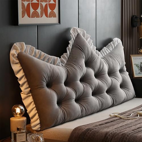 Generisch Samt Rückenkissen Bett, Lesekissen für Bett Und Sofa, Bequem Und Weich Keilkissen Bett Kopfteil Mit Abnehmbarem Bezug,Wandkissen Bett,Groß Sofa Kissen,Rückenstützkissen,Mica Gray,180 * 60cm