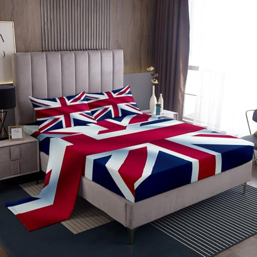 Erosebridal Bettwäsche-Set mit Union Jack-Motiv, 4-teilig, Retro-Flagge des Vereinigten Königreichs, für Kinder, Jungen, Mädchen, Vintage-Mikrofaser-Bettwäsche-Set für Schlafzimmer, rotblau,