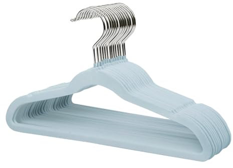 ManGotree Kids Velvet Hangers, rutschfeste Kinderkleiderbügel, platzsparende Schulkinderbügel mit drehbarem Haken, 35cm Premium Filzbügel für Mantel, Anzüge, Hemd, Hose (14 Stück, Blau)