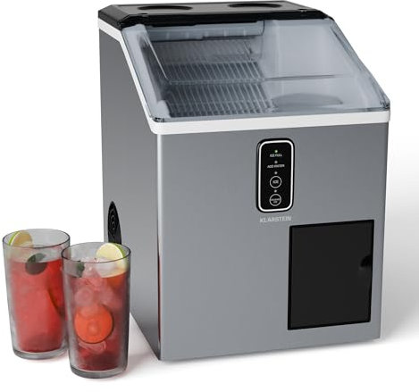 Klarstein Machine à Glaçons - Acier Inoxydable, 15kg/24h, Glaçons & Glace Pilée, Réservoir 1,8L, Écran LCD, Compacte, Idéale pour Maison/Fêtes/Événements